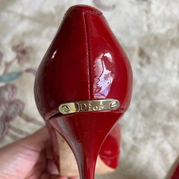 Christian DIOR Red Patent Leather Peep Toe Platform Heels Pumps - Picture 7 of 16